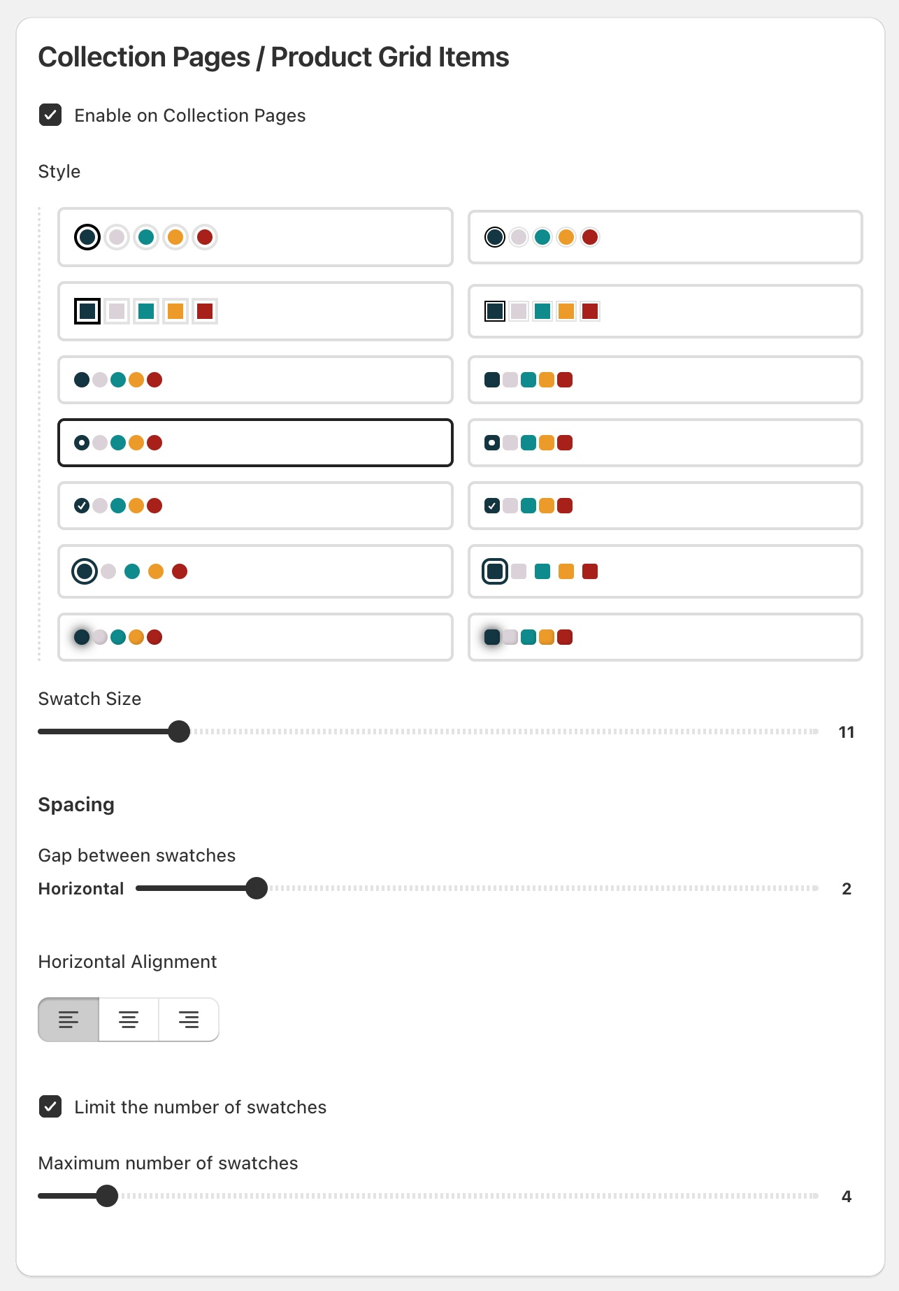 Shopify app to add swatches on collection pages